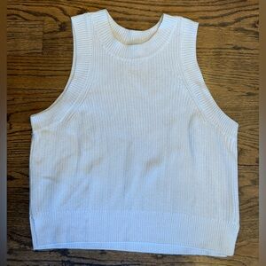 525 White Knit Sleeveless Sweater – Size Large, Side Slits, Minimalist Chic